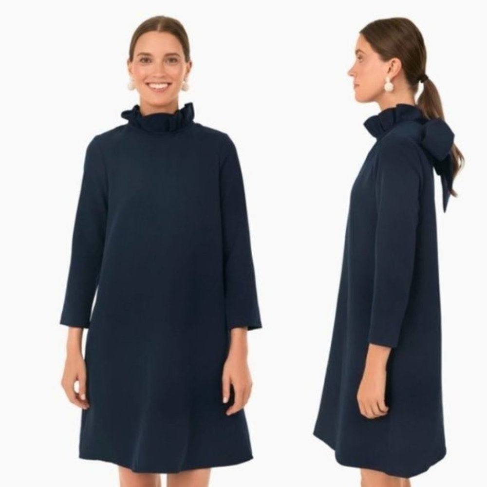 Tuckernuck | NEW Navy Daphne Bow High Neck Long Sleeve Mini Dress Size XL - Picture 2 of 11